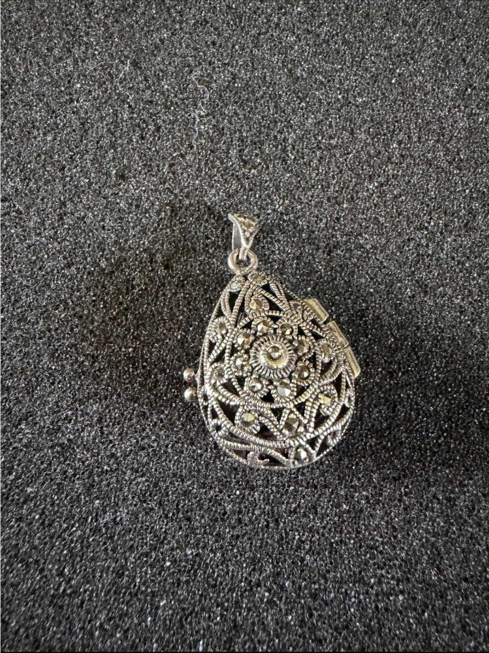 Vintage Sterling Silver Marcasite Locket Pendant